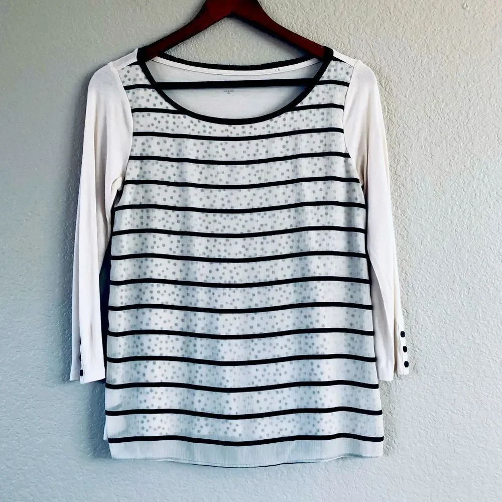 Ann Taylor LOFT Cream Layered 3/4 Sleeve Top XS